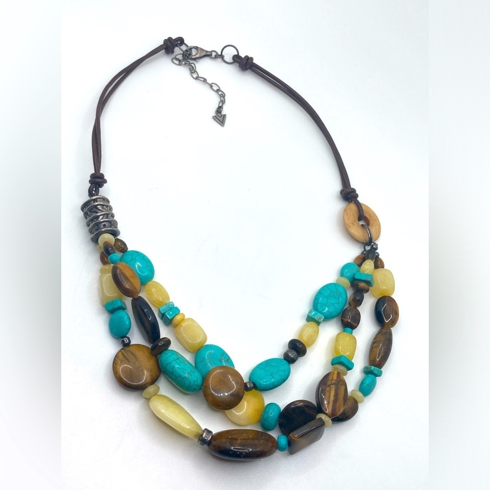 SILPADA 925 Sterling Turquoise Tigers Eye Quartz Necklace Leather 18”
